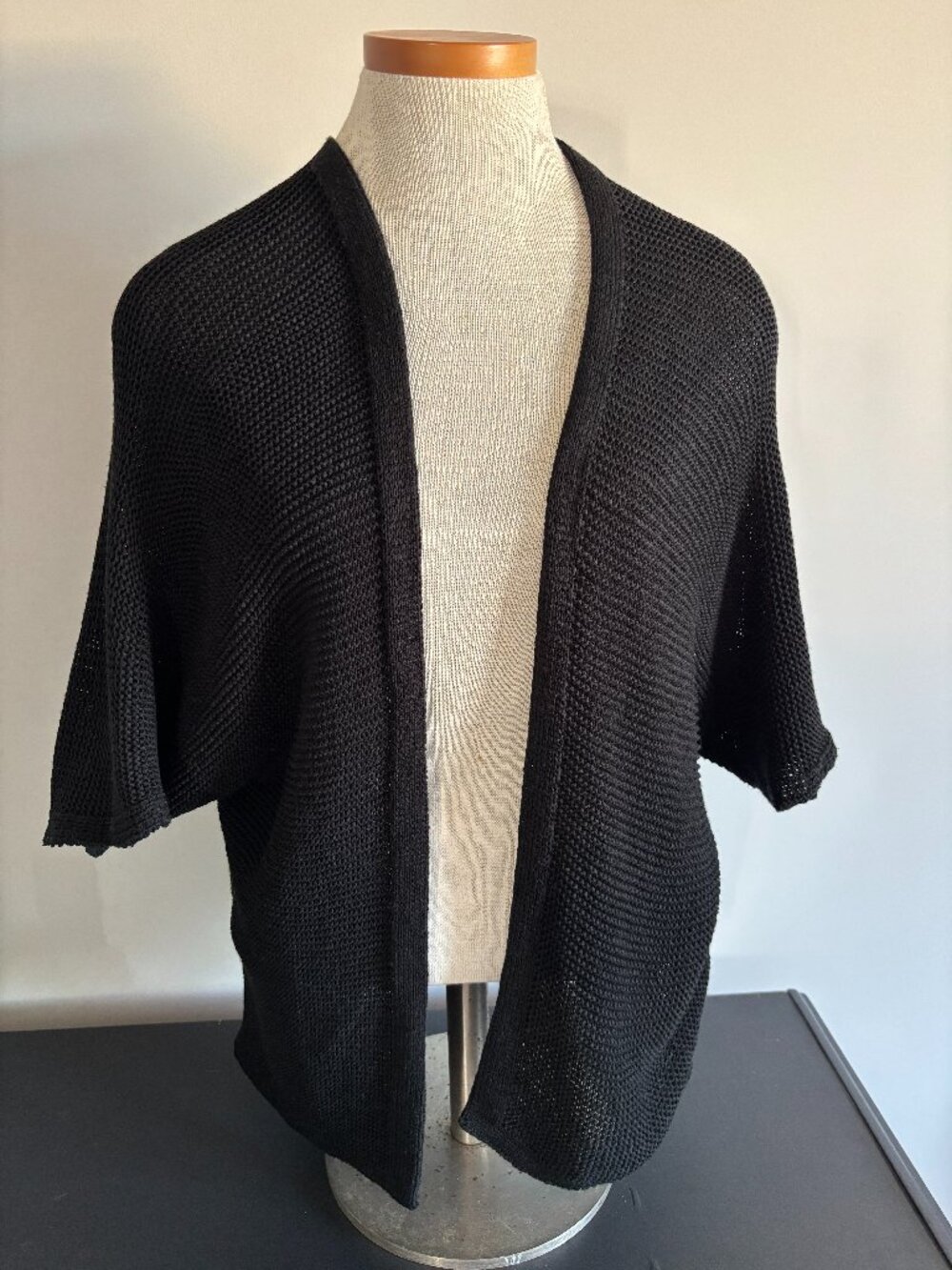 Made In Italy Black Short Sleeve Open Knit Cardigan